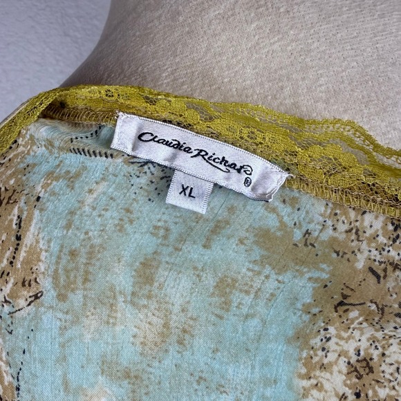 Y2K Claudia Richard's Womens Sheer Floral Print Button Up Long Sleeve Blouse Top - Picture 5 of 9